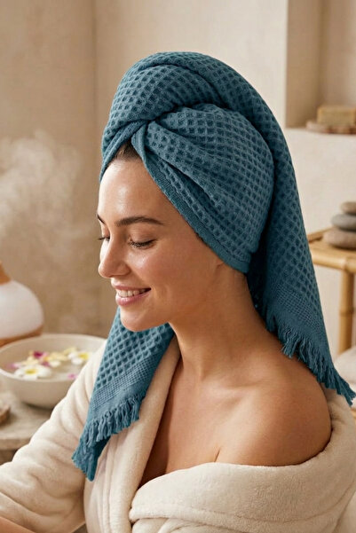 Nilteks %100 Pamuk Waffle Desenli El ve Baş Havlusu - 50x90 cm - Petrol Yeşili