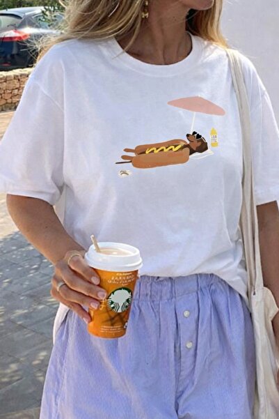 Monila Țesătură premium pentru femei Ecru Dog cu imprimeu supradimensionat tr...