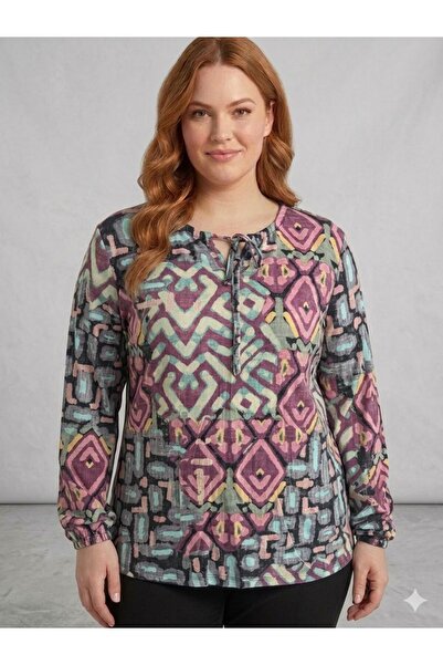 Orly More Patterned Plus Size Long Sleeve Combed Cotton Blouse