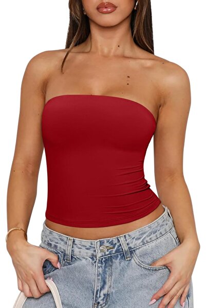 REORIA Women's Strapless Tube Top Double Lined & Non-Slip Y2K Backless Crop T...