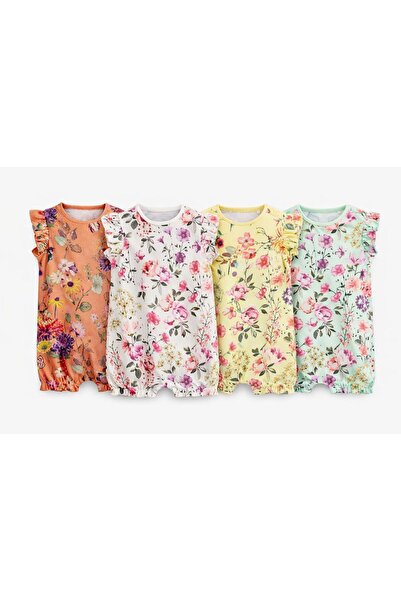 Next Baby Cotton Pcs Floral Print 4-Piece Romper Set