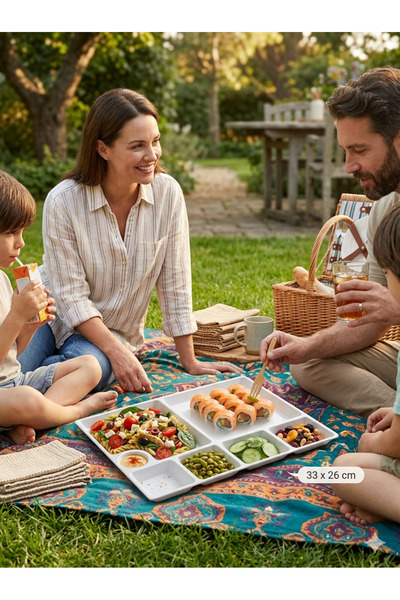 BİODATA 33X26 cm Table D'Hôte Breakfast Plate - Melamine Break-Resistant Mult...