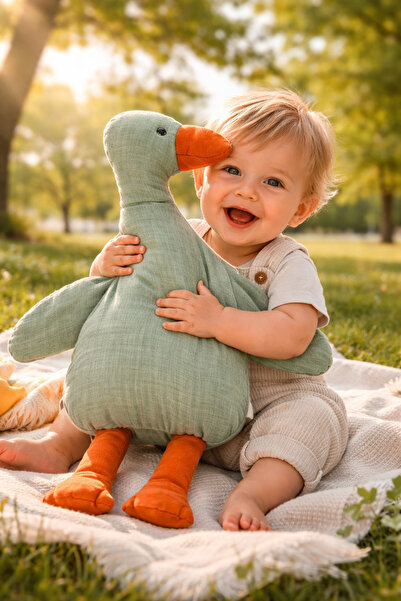 almira anne bebek Müslin Kumaş Ördek Uyku Arkadaşı Unisex - Doğal ve Rahat Be...