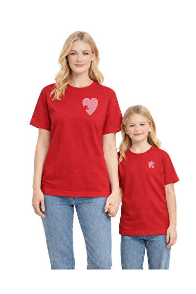 Mügerella تي شيرت Mother Daughter Combination Puzzle Heart مطبوع - قطن Family...