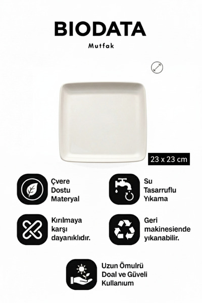BİODATA 3-Piece Melamine Set 23X23 cm Square Food Presentation Plate - Modern...
