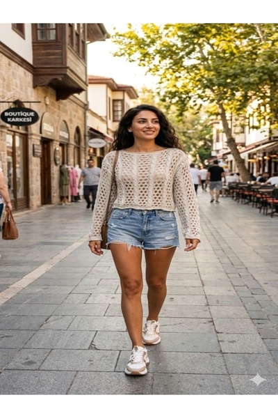 FİFTY ONE Lace-Like Knit Knitted Summer Knitwear Blouse