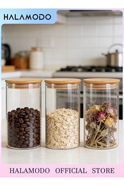 HALAMODO 3 Pieces Food and Pulse Storage Container Set Glass Jars Large Size ...