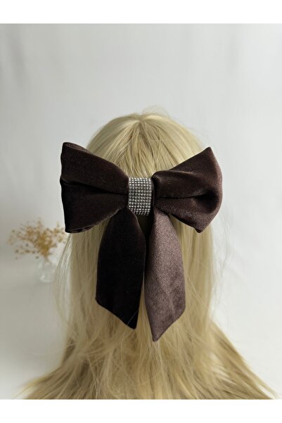 MegssStore مشبك أوتوماتيكي بني مرصّع بالأحجار مخمل فيونك