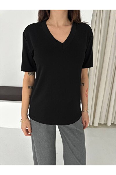 Noa&Noa V-Neck Basic T-Shirt-Black Black
