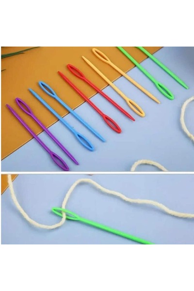 Zeyora 7 Cm 10 Adet Renkli Plastik Yün İğnesi, Plastik Dikiş İğnesi, Plastik ...