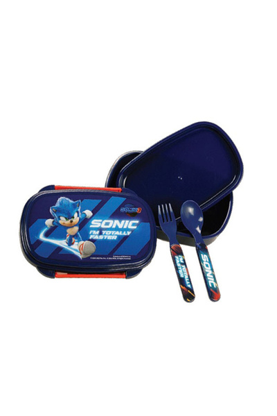 Sonic Plastic sandwich box with Faster cutlery, 18x13x6.5 cm Blue