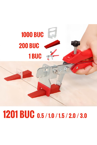 Levelo Set 1201 Leveling System with 1000 Clips 1 mm Joint, 200 Wedges, 1 Pliers