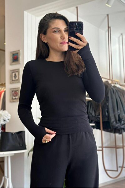 Unique Boutique Black Buzzy Fabric Finger Snap Bodysuit