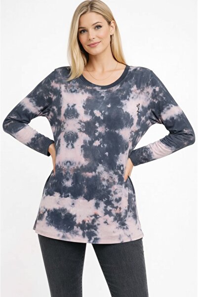 MAMAYAGA Women's Crew Neck Long Sleeve Digital Print Batik Cotton Basic T-Shirt