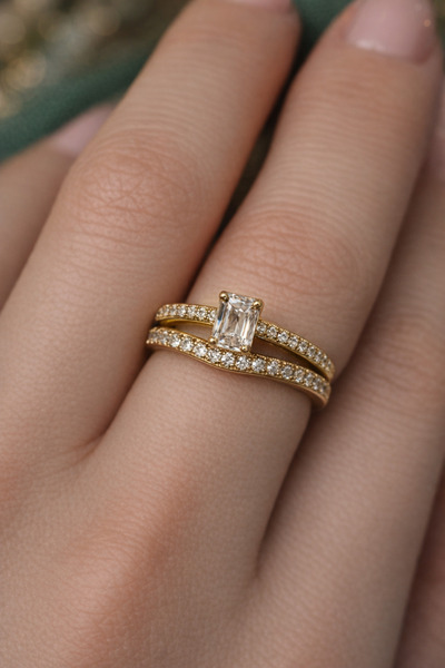 Takıtolia خاتم Xline ذهبي اللون من الكريستال مرصّع بالأحجار Xuping Bijuteri ق...