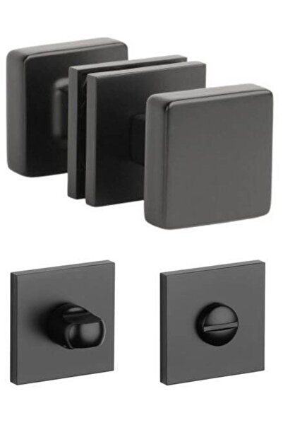 THG Quadro (MORA) Black Matte Door Buttons with WC Rosette