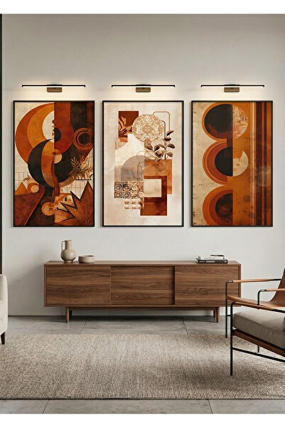 Linacci Triple Black Metal Boho Geometric Wall Decor Poster Glass Painting Set