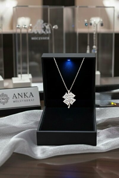 ank tasarım anka mücevherat IŞIKLI KUTUDA 925 AYAR GÜMÜŞ YONCA KADIN KOLYE (b...