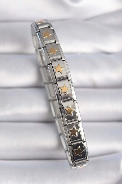cleovibe 316L Steel Silver Color Gold Star Processing Nomination Charm Bracelet