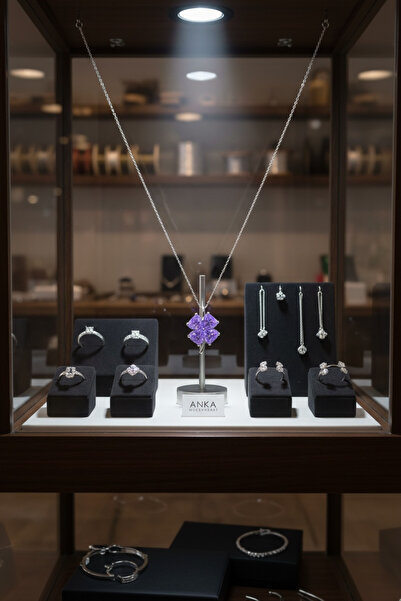 ank tasarım anka mücevherat 925 AYAR GÜMÜŞ YONCA KADIN KOLYE (mor)