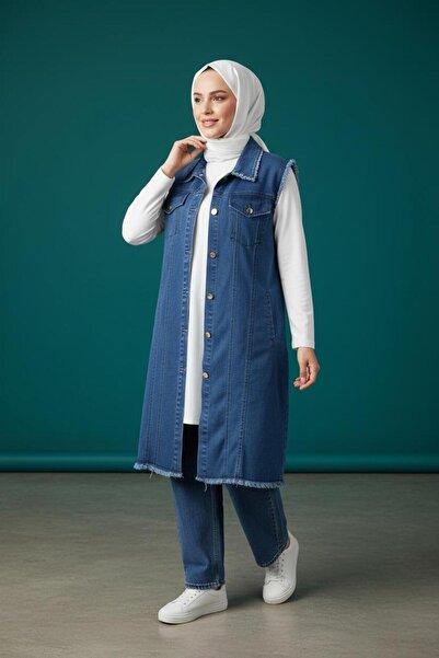 Züvara denim püskül detaylı yelek