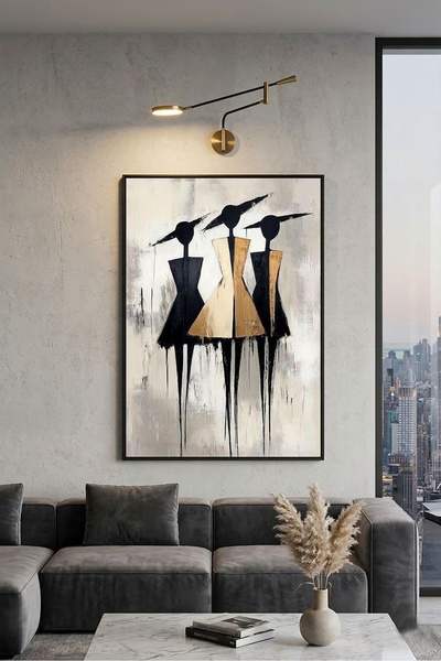 Linacci Single Black Metal Frame with Gold Detail Abstract Female Figures Gla...