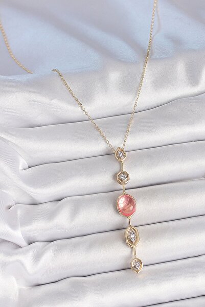 cleovibe Brass Chain Pink Gold Color Zircon Stone Y Necklace