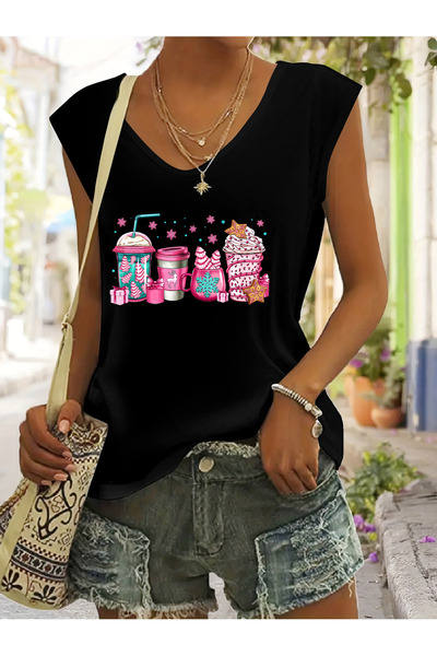 Deocept Femei Maro cu imprimeu Decolteu în V Fără mâneci Croială normală Conf...