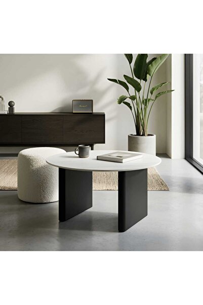 Arnohome Modern round coffee table with a marble top, 80 cm in diameter and 4...