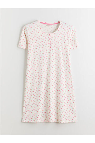 LC Waikiki M1 Sezon Ecru Crew Neck Floral Women's Nightgown
