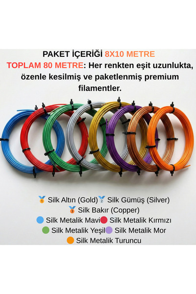 KINGROON 3D Kalem Filamenti Parlak 8 Renk X10 Metre Toplam 80 Metre Mega Set ...
