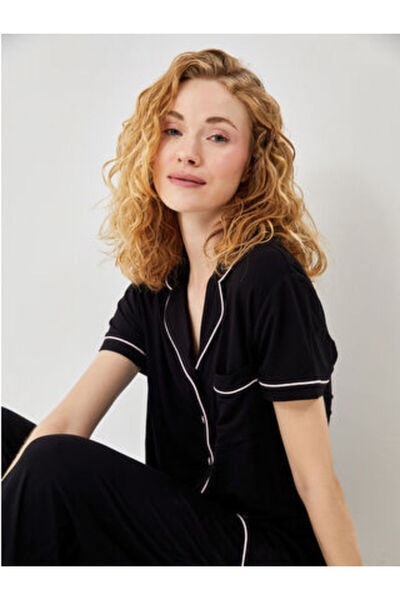 LC Waikiki M1 Sezon Black Shirt Collar Women's Pajama Set