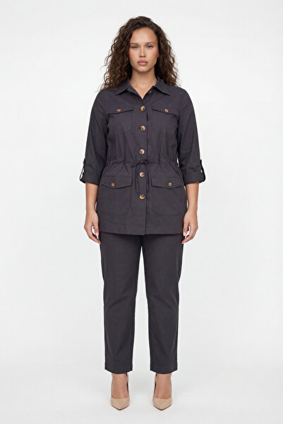 EXİTLİNE Women's Black Summer Dress with Elastic Waist and Belted Buttons Top...