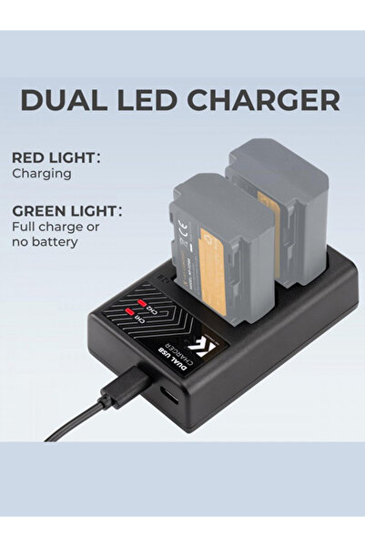 K&F CONCEPT شاحن سريع ثنائي الفتحة NP-FZ100 بمنفذي Micro USB و Type-C