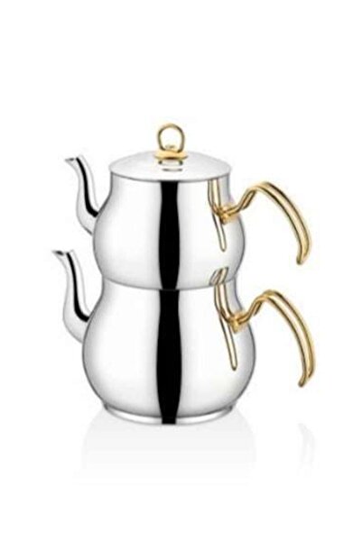 Muhtelif İnter White Steel Teapot Mercan Gold Family Size Teapot Set Steel