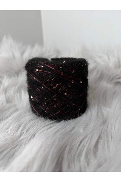VELİNACOLLECTİON Bordo Pullu Siyah Moher Örgü İpi 100 gr
