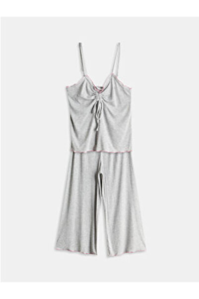 LC Waikiki M1 Sezon Gray V-Neck Women's Capri Pajama Set