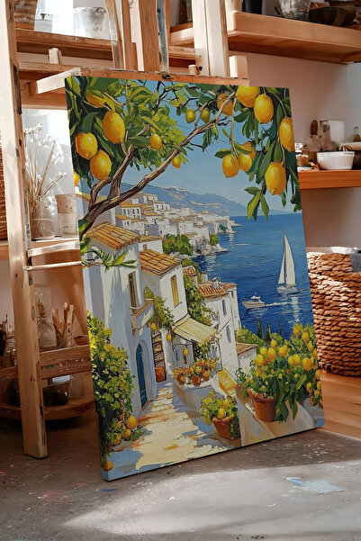 Zestia Πίνακας σε καμβά Μεσογειακή Ακτή με Λεμονόδεντρα και Θάλασσα Σειρά Pre...