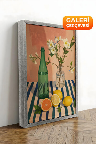 Zestia Εκτύπωση σε καμβά με ασημένιο πλαίσιο, γυάλινα μπουκάλια με λεπτομέρει...