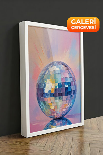 Zestia Tablou pe pânză înrămată albă Minge de discotecă – Seria Premium Paste...