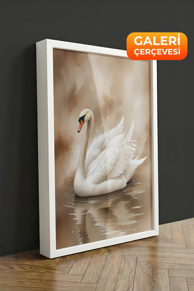 Zestia Πίνακας σε καμβά με λευκό πλαίσιο Κομψό σκηνικό λίμνης των κύκνων Prem...