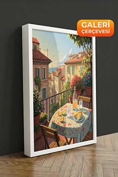 Zestia Tablou pe pânză înrămată albă, în stil toscan, pentru balcon, Seria Pr...