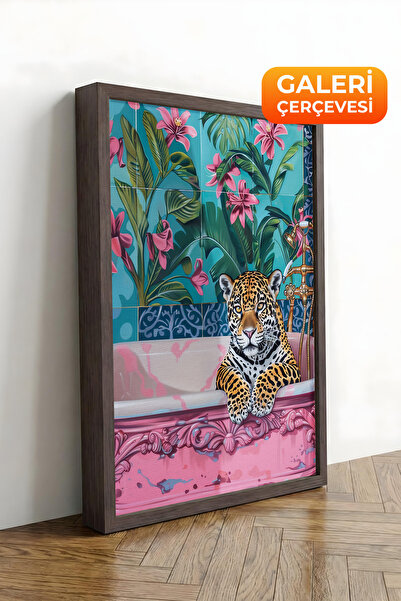 Zestia Εκτύπωση σε καμβά με καφέ πλαίσιο Λεοπάρδαλη, Ταπετσαρία με λουλούδια,...