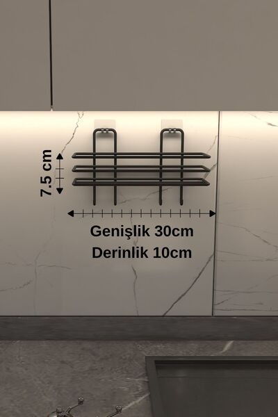 Alper Banyo Siyah Yapışkanlı 4 Kancalı Banyo Rafı, Banyo ve Mutfak Düzenleyicisi | Banyo Havlu Bornoz Organizer