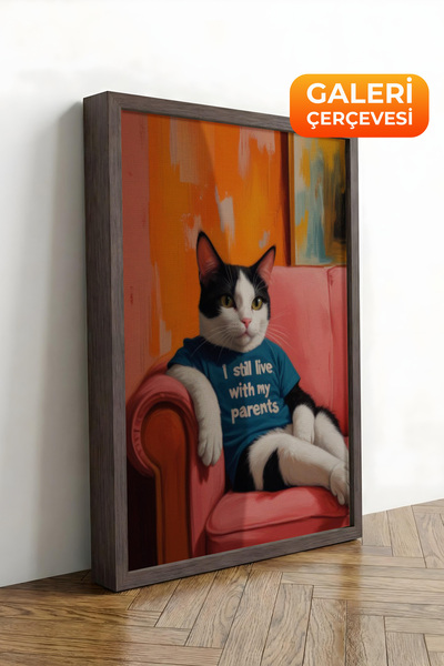 Zestia Tablou pe pânză înrămată maro Resting pisică – Stilized Home Premium S...