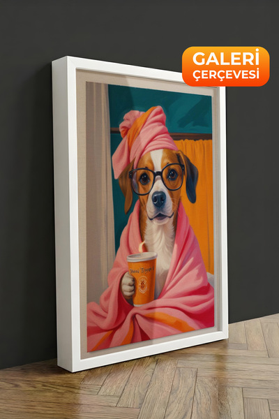 Zestia Πίνακας σε καμβά με λευκό πλαίσιο Spa Morning Towel Dog Premium Σειρά ...