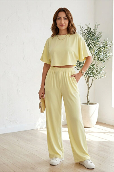 MAİMODA Women Batwing Sleeve Cropped Top- Baggy Pants Double Set