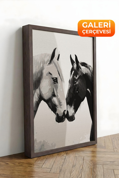 Zestia Tablou pe pânză înrămat maro Dragoste pentru cai – Seria Premium alb-n...