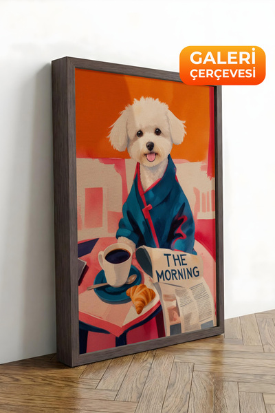 Zestia Καφέ πλαισιωμένος καμβάς με σχέδιο σκύλου σε κοστούμι, Σειρά Premium Α...