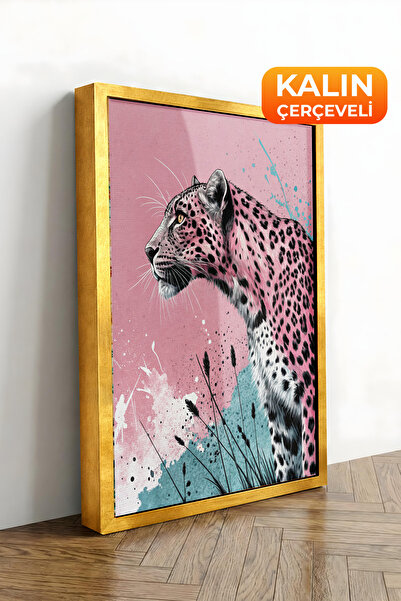 Zestia Πίνακας σε καμβά με χρυσό πλαίσιο Ροζ Λεοπάρ – Σειρά Premium Μοντέρνας...